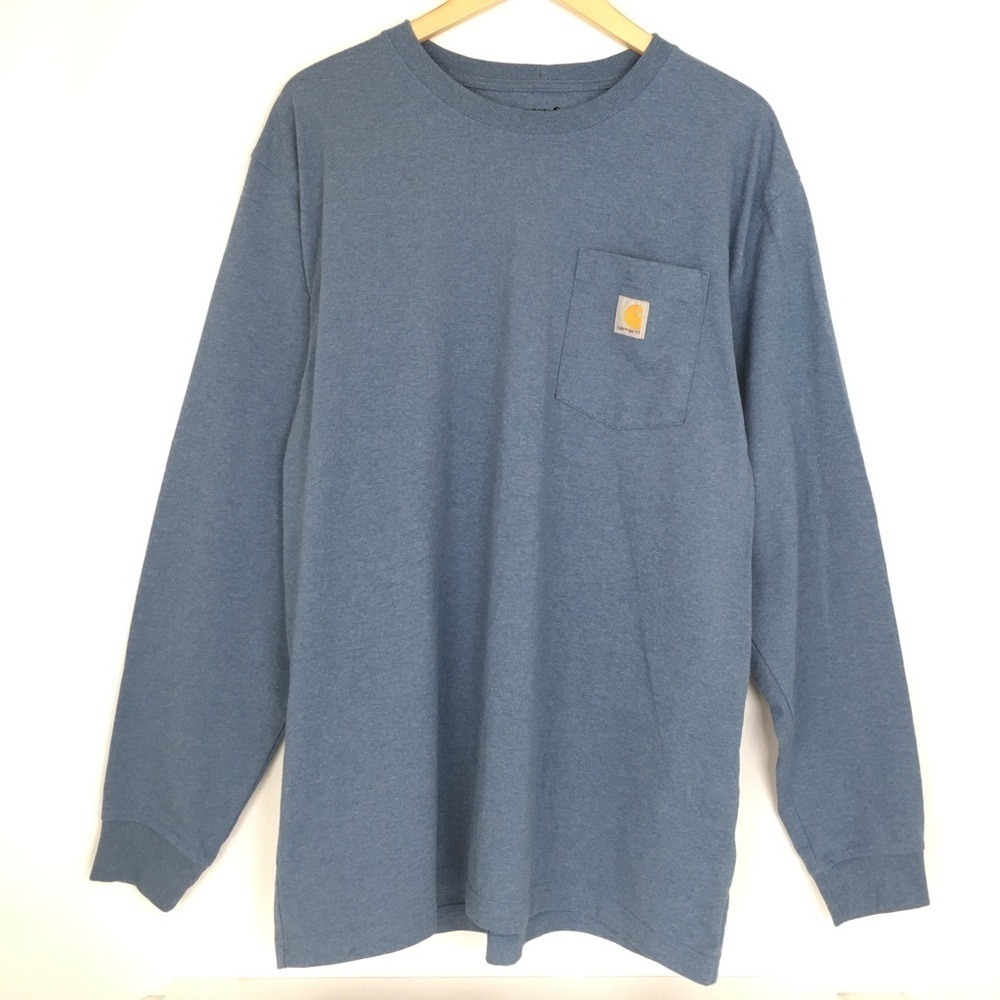 Carhartt Loose Fit Heavyweight Long Sleeve Pocket T-Shirt Light Blue Mens Size L